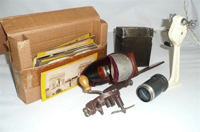 Lot 282 - A small bundle of stereo-view cards, viewer and other optical items