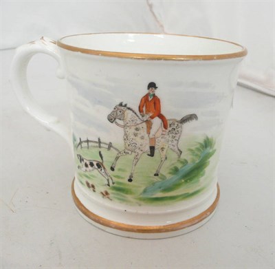 Lot 296 - 19th century China mug decorated with sporting scene and dated 1842