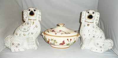 Lot 304 - Large pair of white Spaniel dogs and an oval soup tureen