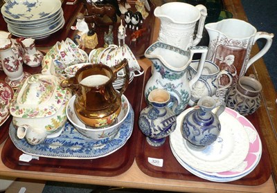 Lot 320 - Two trays of 19th century and later English ceramics, tea wares, Victoria jug etc