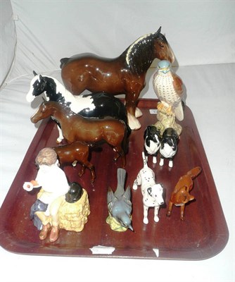 Lot 323 - Ten Beswick animals including four horses, three dogs, a kestrel, a box and a bird, also a...