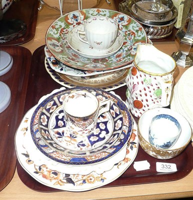 Lot 332 - Tray including Royal Crown Derby cabinet pieces, 18th century Delft polychrome plate etc