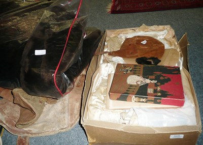 Lot 348 - A World War I flying jacket and hat and a vintage wedding dress, with photographs and...