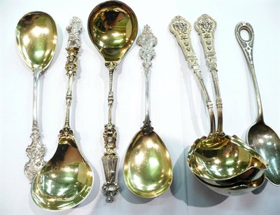 Lot 354 - Three pairs of Continental figured spoons, each stamped '800' and another