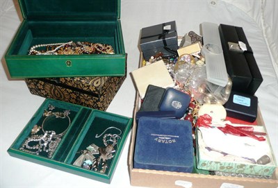 Lot 368 - Two jewellery boxes and contents and a box of jewellery, including some silver jewellery