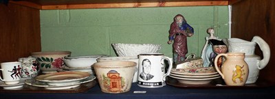 Lot 378 - A shelf of ceramics including Coalport figure, Noritaki small cheese dish, Spode etc