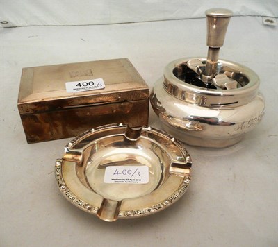 Lot 400 - Sterling silver ashbox, a silver cigarette box and an ashtray