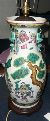 Lot 447 - Large famille rose pottery table lamp