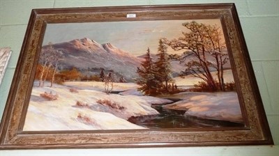 Lot 451 - Oil canvas, a mountain landscape with a river