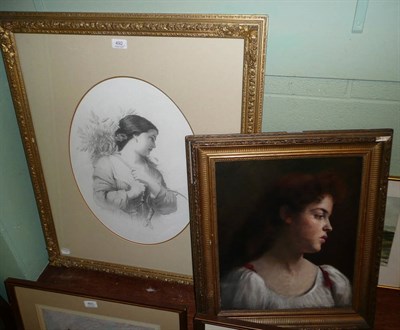 Lot 492 - Pencil study 'Ruth in Cornfield' framed and glazed; M Rodgers, oil, portrait of a girl, 1890 (2)