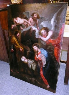 Lot 497 - 18th century Spanish school large oil on canvas, Birth of Jesus