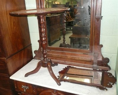 Lot 518 - Mahogany tripod table and a fret cut mirror