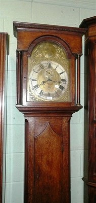 Lot 523 - Oak longcase clock with brass dial