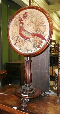 Lot 547 - A 19th Century rosewood polescreen with bird embroidered and stumpwork banner