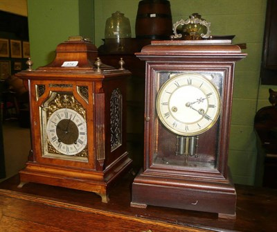 Lot 574 - A walnut and gilt metal chiming mantle clock and another (2)