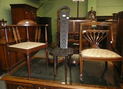 Lot 607 - Two Edwardian inlaid chairs and spinning chair