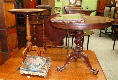 Lot 613 - 19th century mahogany tripod table, a Victorian tripod table, a fret calved wall mirror, a...