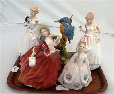 Lot 15 - Four Royal Doulton figures 'Autumn Breezes', 'Gift of Love', 'Lavender Rose' and 'Take Me Home' and