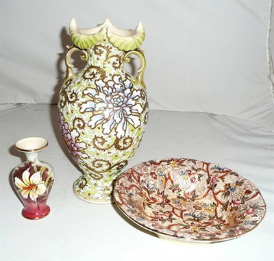 Lot 19 - A Satsuma vase, a Maling bowl and a Winton vase