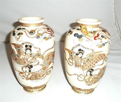 Lot 24 - A pair of Satsuma Earthenware Ovoid vases, late 19th century, with everted rims, the shoulders...