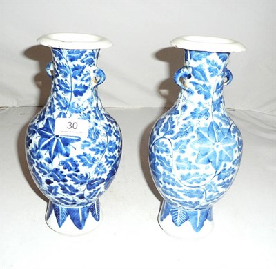 Lot 30 - A pair of late 19th century Chinese blue and white porcelain vases (slight damages to rims/base...