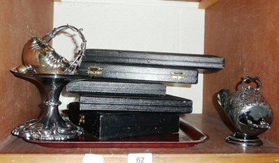 Lot 62 - A shelf including silver plated ware and cased plated flatware