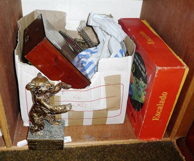 Lot 68 - A Windsor & Newton watercolour box, a bronze bear film award, a boxed Escalado game, a quantity...
