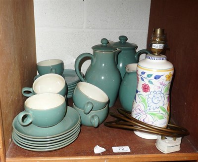 Lot 72 - A Denby green stoneware six place tea set and a Poole pottery table lamp
