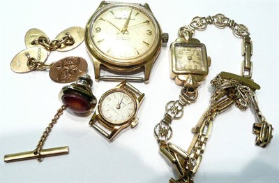 Lot 82 - Ladies wristwatch, two other watches and a pair of 9ct gold cuff-links