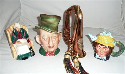 Lot 117 - A Royal Doulton figure 'Forty Winks' HN1974, a Beswick teapot and character jug and a bugle