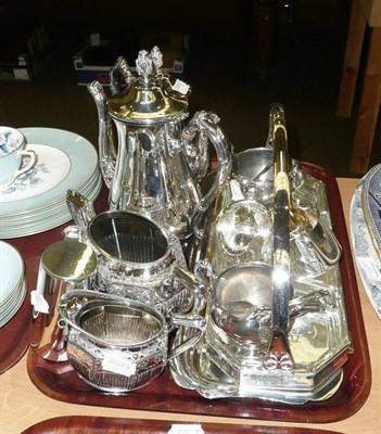 Lot 124 - A quantity of silver plate including part tea and coffee sets, a dish with glass liner and a...