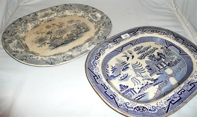 Lot 128 - Two blue and white meat plates (2)