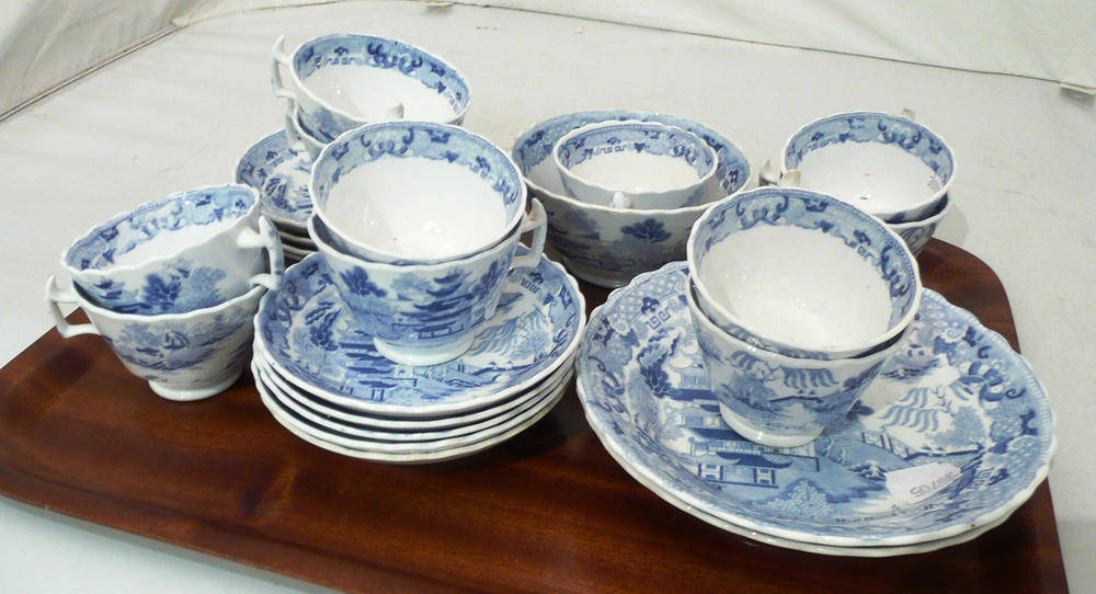 Lot 129 - A Miles Mason blue and white part tea set