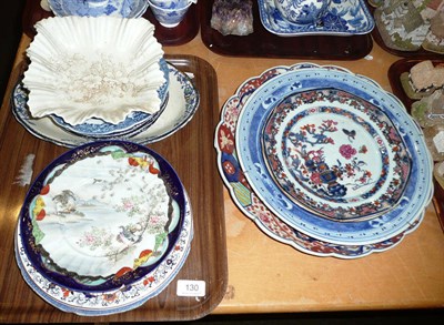 Lot 130 - A Chinese blue and white saucer dish, a Japanese Imari dish, two Chinese plates, a Caughley...