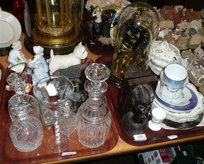 Lot 133 - Quantity of decorative ceramics and glass, a 400 day clock, a mother-of-pearl card case, etc on...