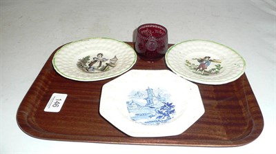 Lot 146 - Three nursery plates and a Bohemian ruby-flashed tumbler