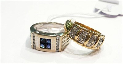 Lot 184 - Two 14ct gold rings, one set with sapphires and diamonds and one set with diamonds