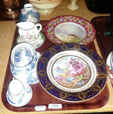 Lot 208 - Tray of ceramics including Derby cabinet plate, Chamberlain's Worcester cream jug, creamware...