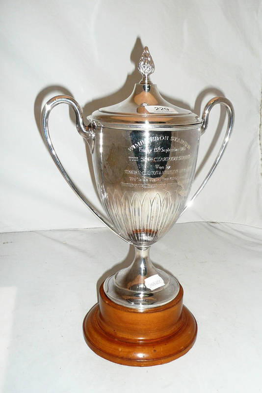 Lot 229 - A silver twin-handled trophy cup and cover