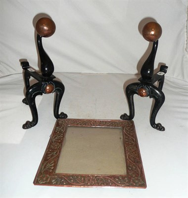 Lot 234 - Pair of Arts & Crafts andirons and copper frame
