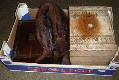 Lot 238 - A brass inlaid rosewood workbox, a walnut parquetry-banded workbox and a fur stole