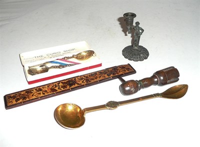 Lot 274 - Tunbridgeware ruler and four other items