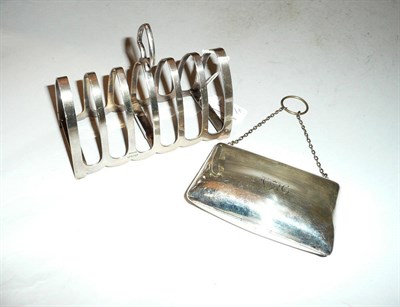 Lot 278 - A silver toast rack and a silver purse, approx 8oz