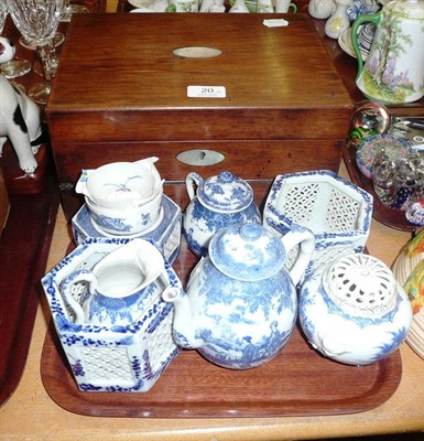 Lot 20 - A rosewood writing box, a part Japanese coffee set, a koro and cove, three night lights and...