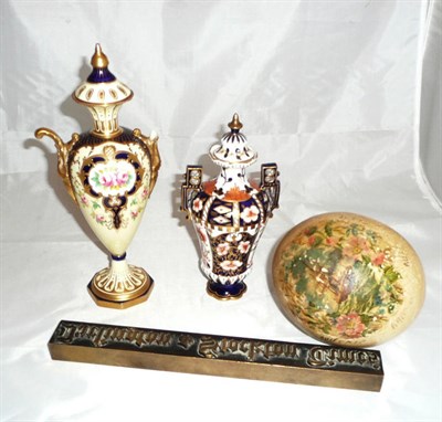Lot 24 - A Darlington & Stockton Times bronze printing block, a Royal Crown Derby vase, a Wedgwood vase...