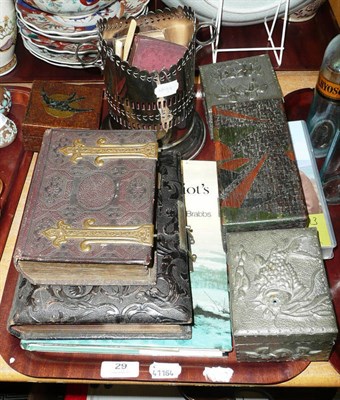 Lot 29 - Two Victorian photograph albums, one with gilt metal mounts also four trinket boxes, two poetry...