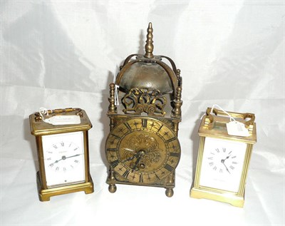 Lot 35 - Two carriage clocks and a small lantern clock
