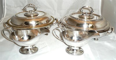 Lot 39 - Two plated entree dishes on stands, pair of sauce boats etc