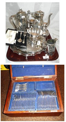 Lot 40 - A silver plated canteen of cutlery (some missing) and a quantity of silver plate, two silver...