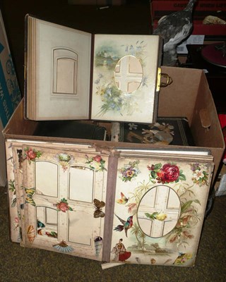 Lot 50 - A box of assorted Victorian photograph, postcard, and scrap albums including a Japanese lacquer...